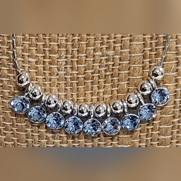 I AM SILVER PLATED CRYSTALS BY SWAROVSKI DANGLE BLUE ADJUSTABLE NECKLACE - Picture 12 of 16